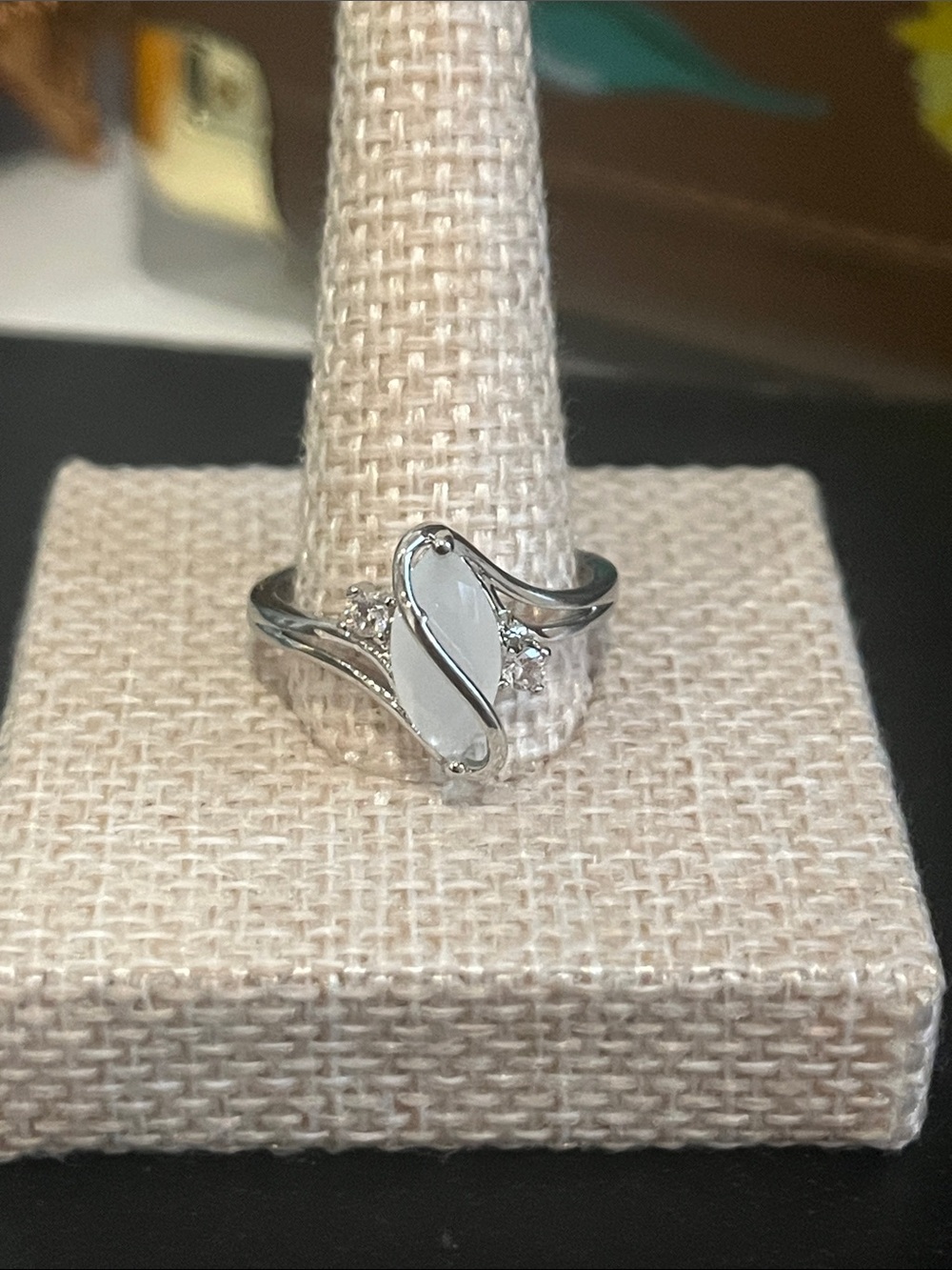 Marquise White Opal and Sterling-Color Swirl Ring